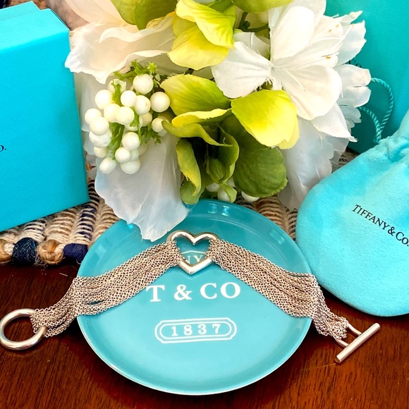 Tiffany & Co. Jewelry - Tiffany & Co Multi strand Mesh Open Heart toggle Bracelet .925 sterling silver